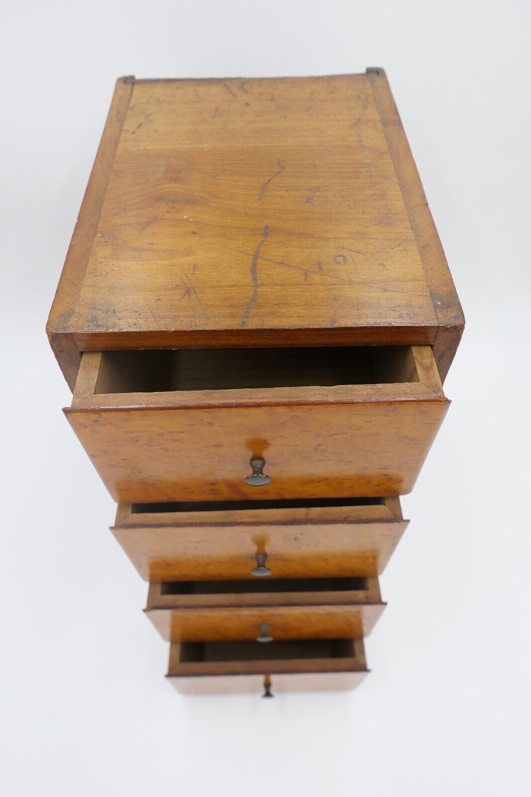 um 19. Jh antike Kommode mit Schubladen 19x25x41 cm Birkenholz Furnier - Antikhandel-Stuttgart