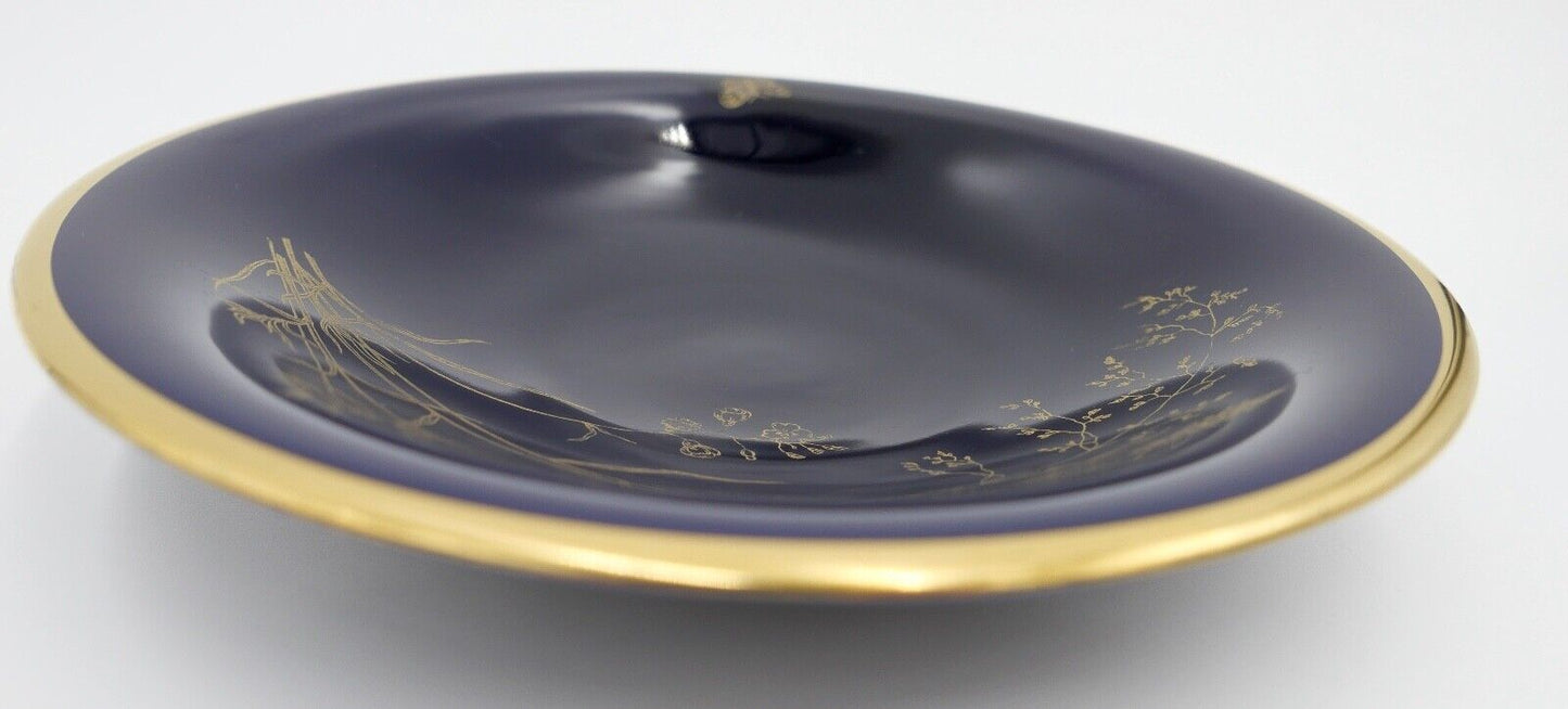 116/3 LINDNER Teller Schale Ø 19,5 cm Porzellan ECHT KOBALT Blume GOLDGRÄSER - Antikhandel-Stuttgart