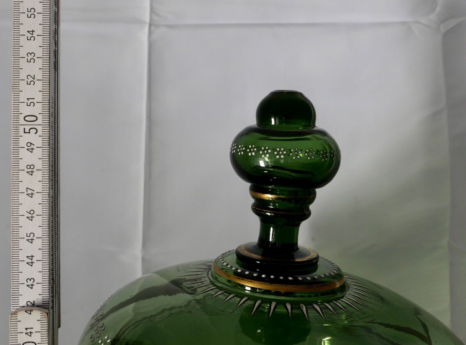 Antike Weinrömer Gläser Pokal XXL Bowle Set grün Emaille RAR Goldrand 53cm 1900 - Antikhandel-Stuttgart