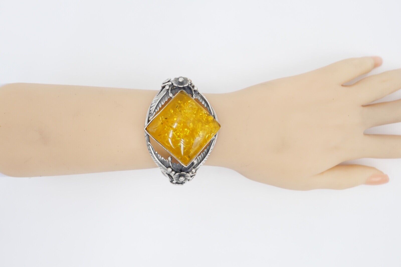 vintage Silber 925 Bernstein Armband floral Armreif Armspange Sterlingsilber - Antikhandel-Stuttgart