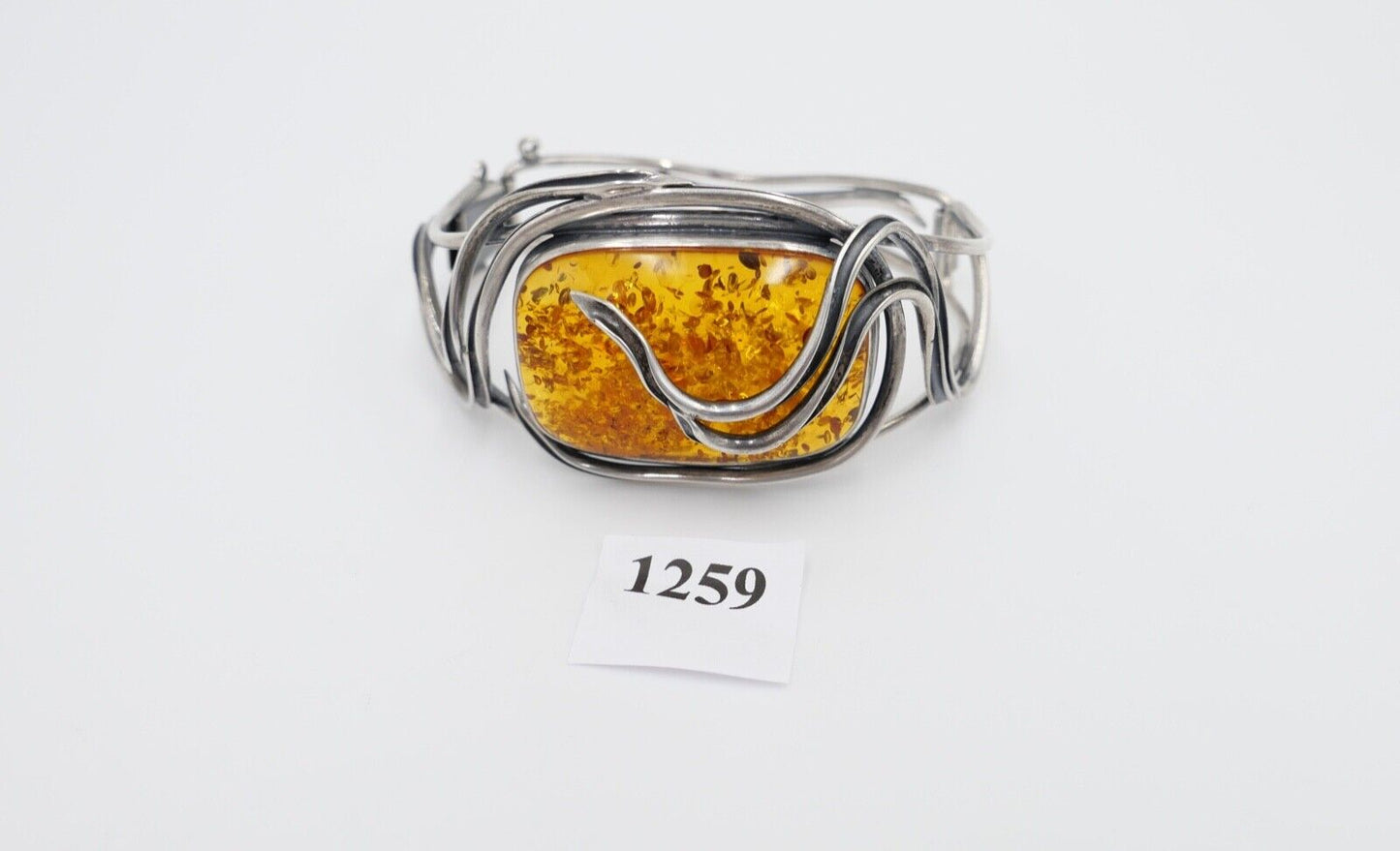 vintage Silber 925 Bernstein Armband Armreif Armspange Sterlingsilber - Antikhandel-Stuttgart