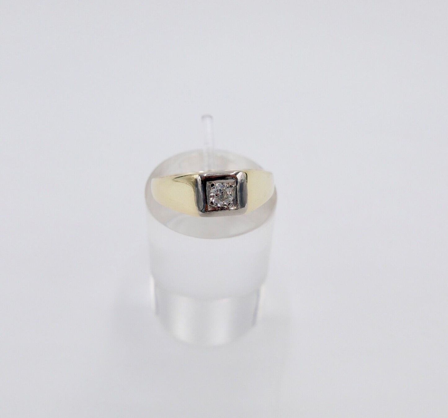 80er Jahre Solitär Ring Gelbgold 585 14K Damenring Brillant 0,14 Ct Gr. 54 VS F - Antikhandel-Stuttgart