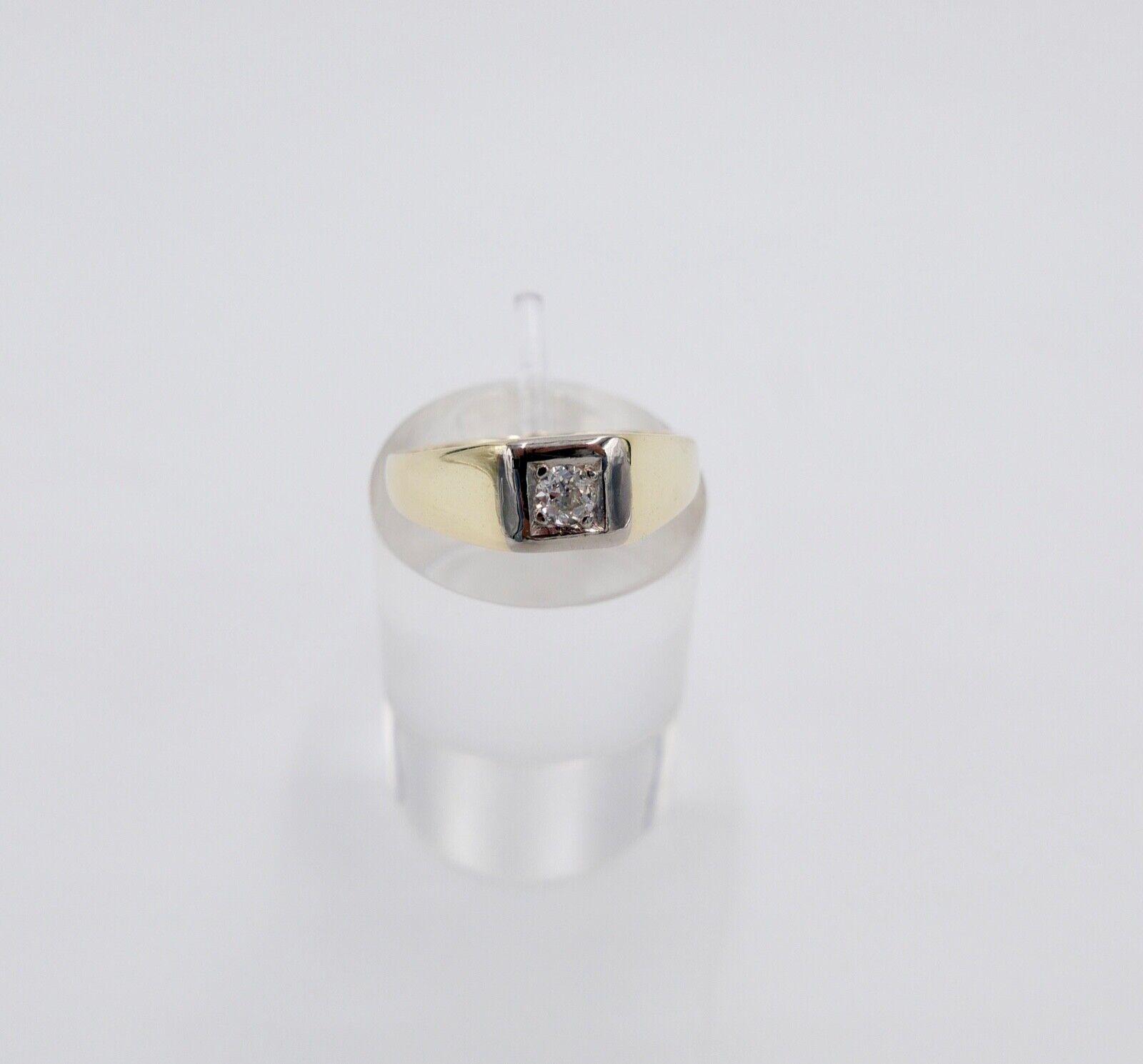 80er Jahre Solitär Ring Gelbgold 585 14K Damenring Brillant 0,14 Ct Gr. 54 VS F - Antikhandel-Stuttgart