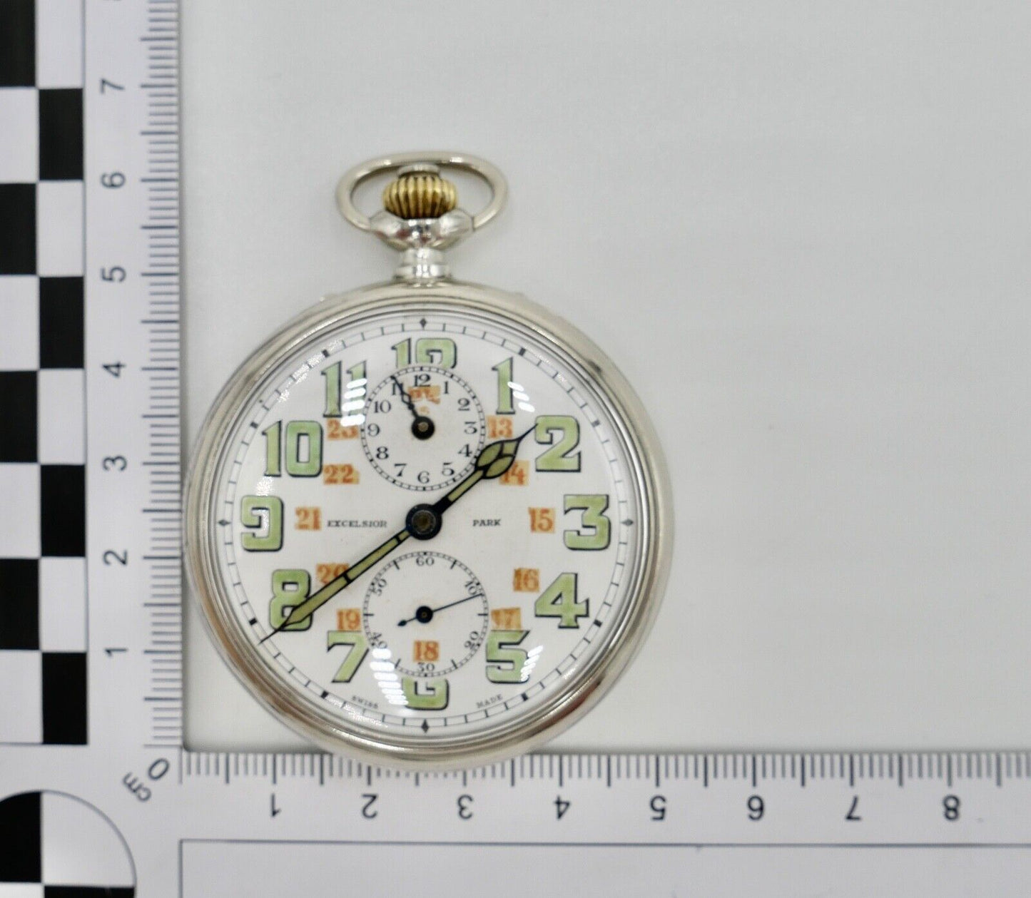 EXCELSIOR PARK Edelstahl Taschenuhr Wecker Ø 49mm sehr selten - Antikhandel-Stuttgart