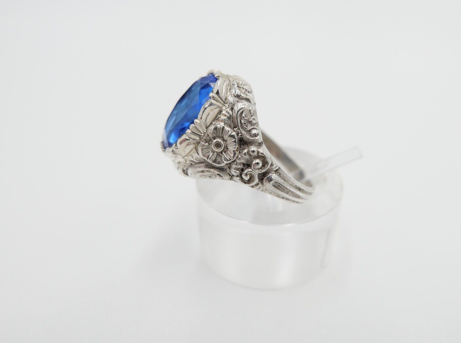 Jugendstil Damenring Ring Silber 935 Gr. 56 mit blauem Glasstein - Antikhandel-Stuttgart