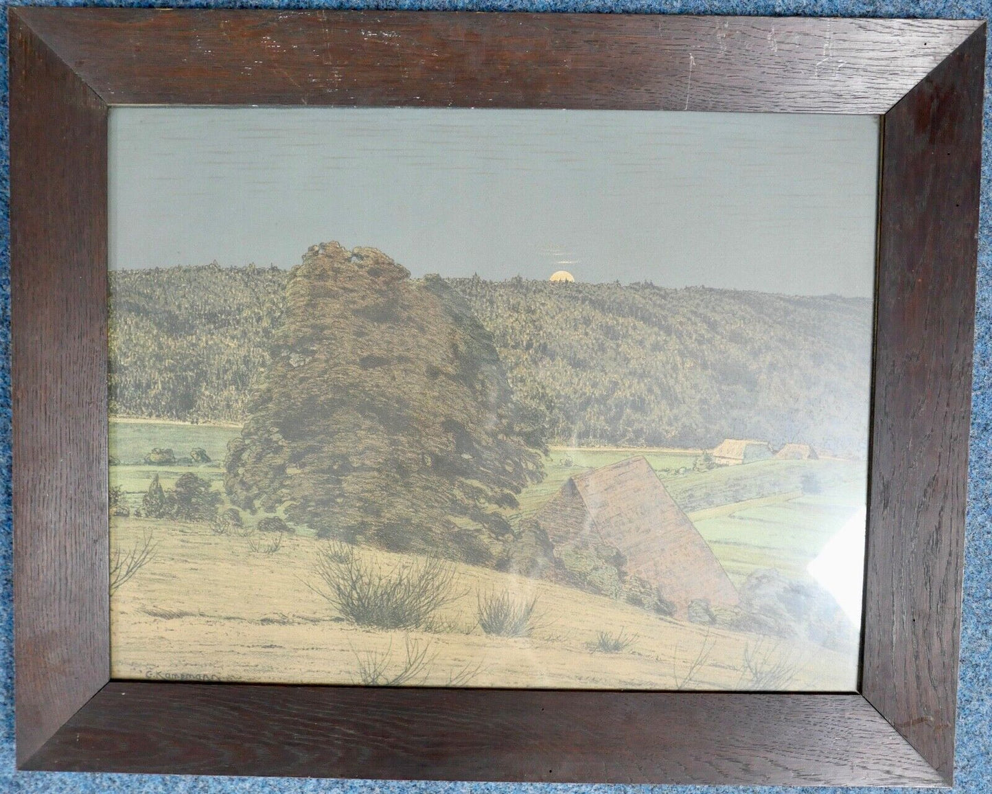 GUSTAV KAMPMANN 1859 - 1917 Farb - Lithographie " am Waldesrand " signiert - Antikhandel-Stuttgart