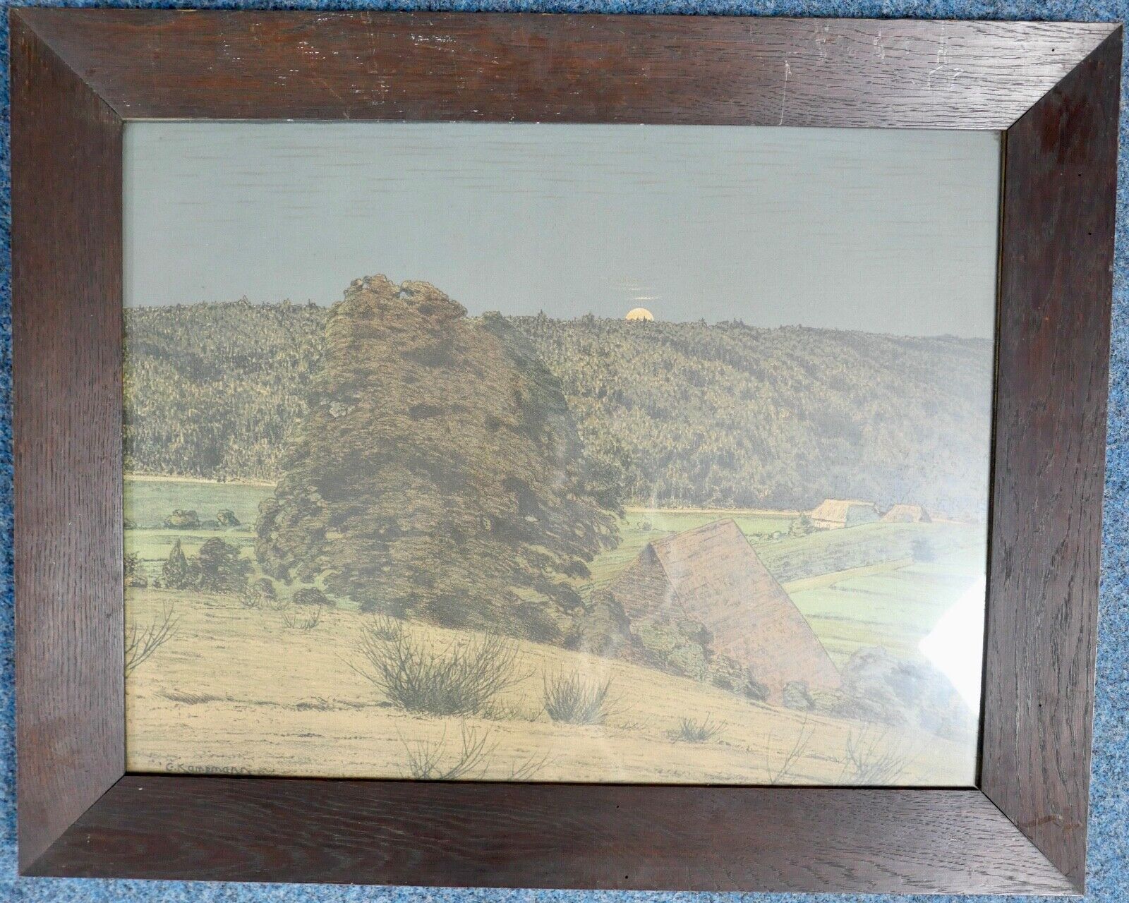 GUSTAV KAMPMANN 1859 - 1917 Farb - Lithographie " am Waldesrand " signiert - Antikhandel-Stuttgart