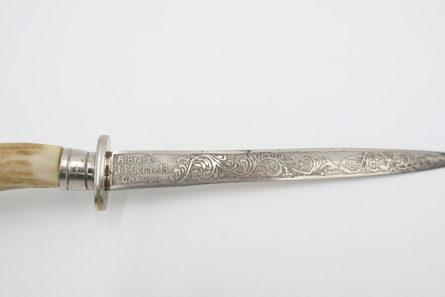 alter Brieföffner Hirschgeweih Griff A. Aragon JP Garcia 18 Oaxaca Mexico - Antikhandel-Stuttgart