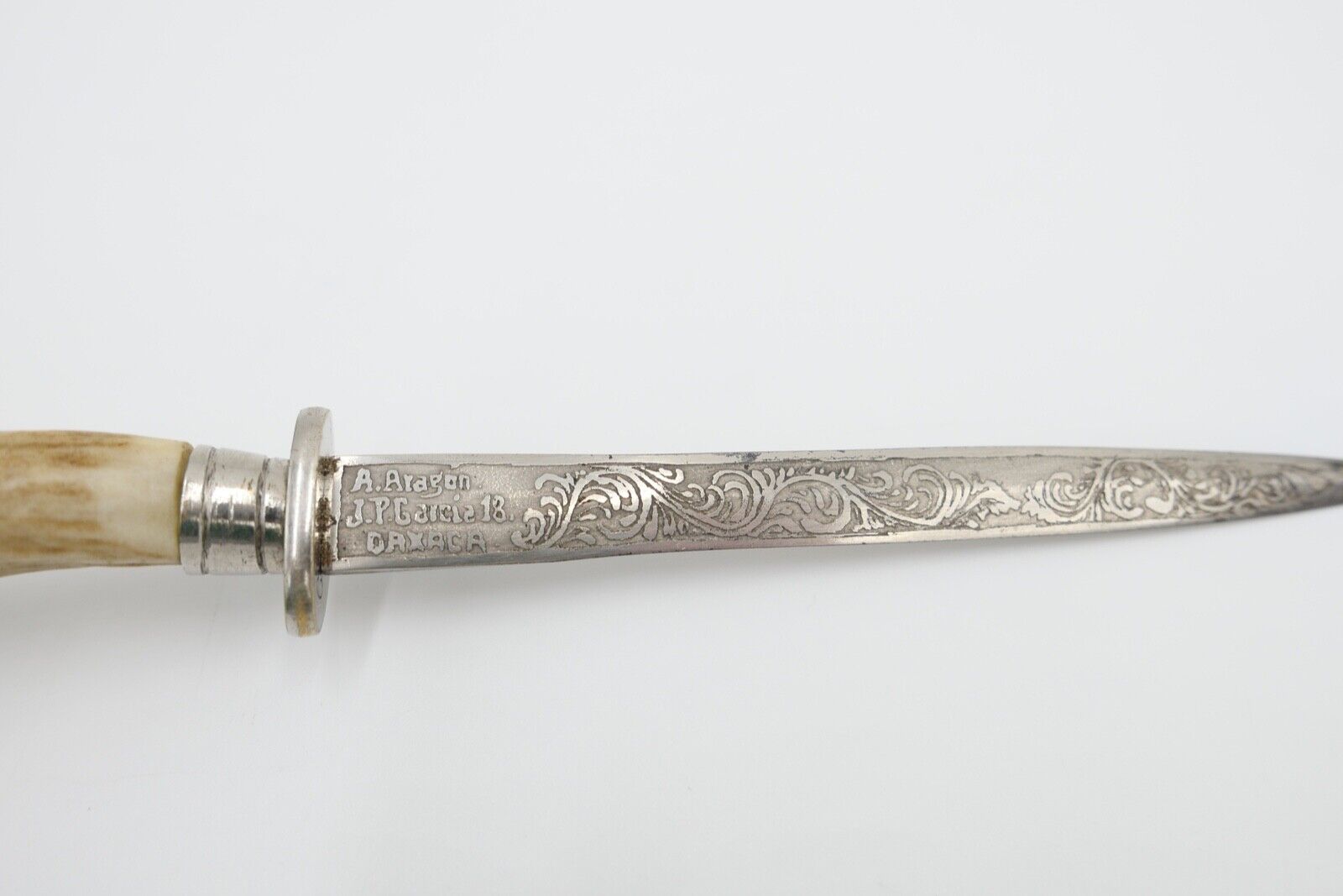 alter Brieföffner Hirschgeweih Griff A. Aragon JP Garcia 18 Oaxaca Mexico - Antikhandel-Stuttgart