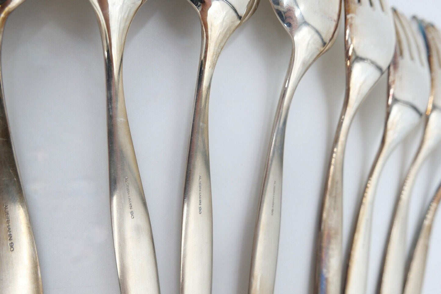 - NEU - 8 Teile AUERHAHN LILIE 90er Silber Löffel Gabel versilbert - Antikhandel-Stuttgart