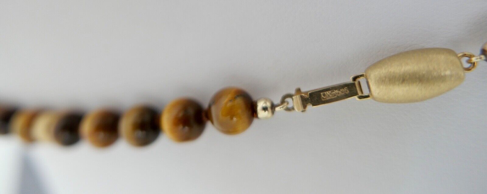 SET Kette Armreif Tiegerauge 51,5 cm Gold JKa 585 14K Perlen necklace Ø 8 mm - Antikhandel-Stuttgart