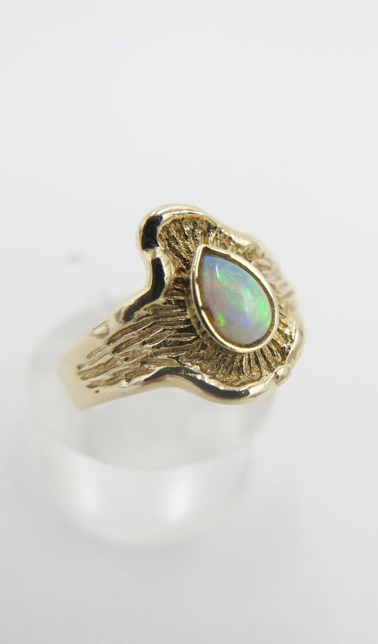 80er Jahre Damenring mit Opal Tropfenform Ring Gold 333 / 8K Gr. 59 - Antikhandel-Stuttgart
