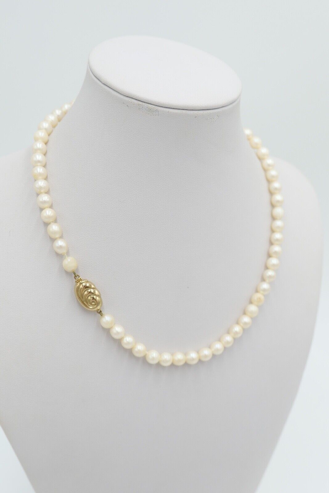 80er Jahre Jka Perlenkette Collier Zuchtperle 43 cm Gold 585 / 14K Perlen Ø 6 mm - Antikhandel-Stuttgart