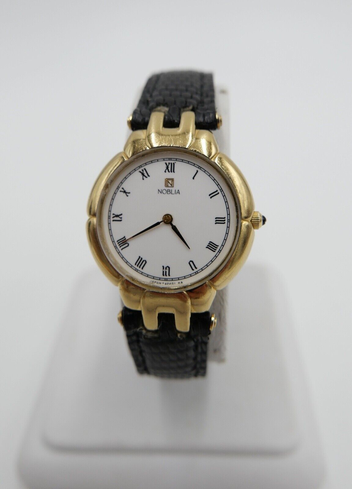 90er Jahre Noblia Damen Armbanduhr 5420-F41434 Y Quartz vergoldet Lederband - Antikhandel-Stuttgart