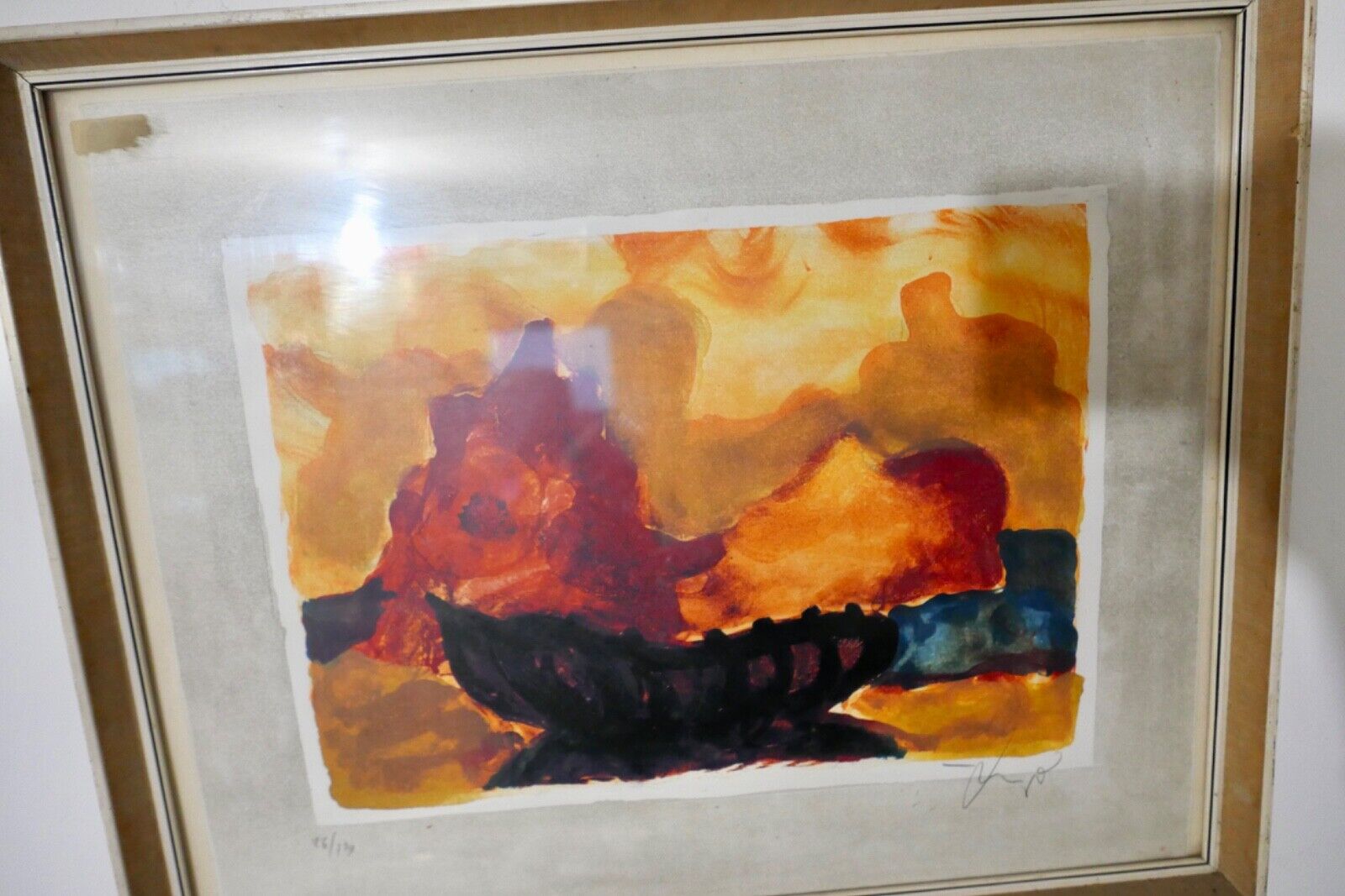 Aquarell signiert 52x42 cm Bild Bunt in Glass Rahmen - Antikhandel-Stuttgart