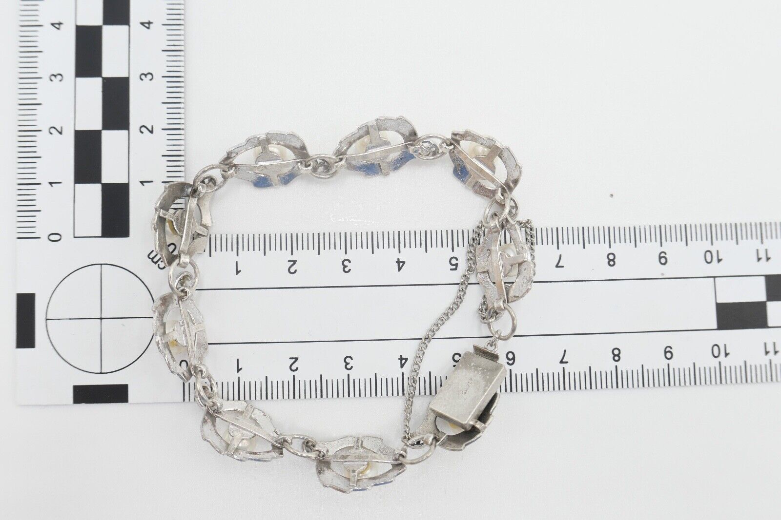 Silber Gliederarmband mit Zuchtperlen floral - Antikhandel-Stuttgart