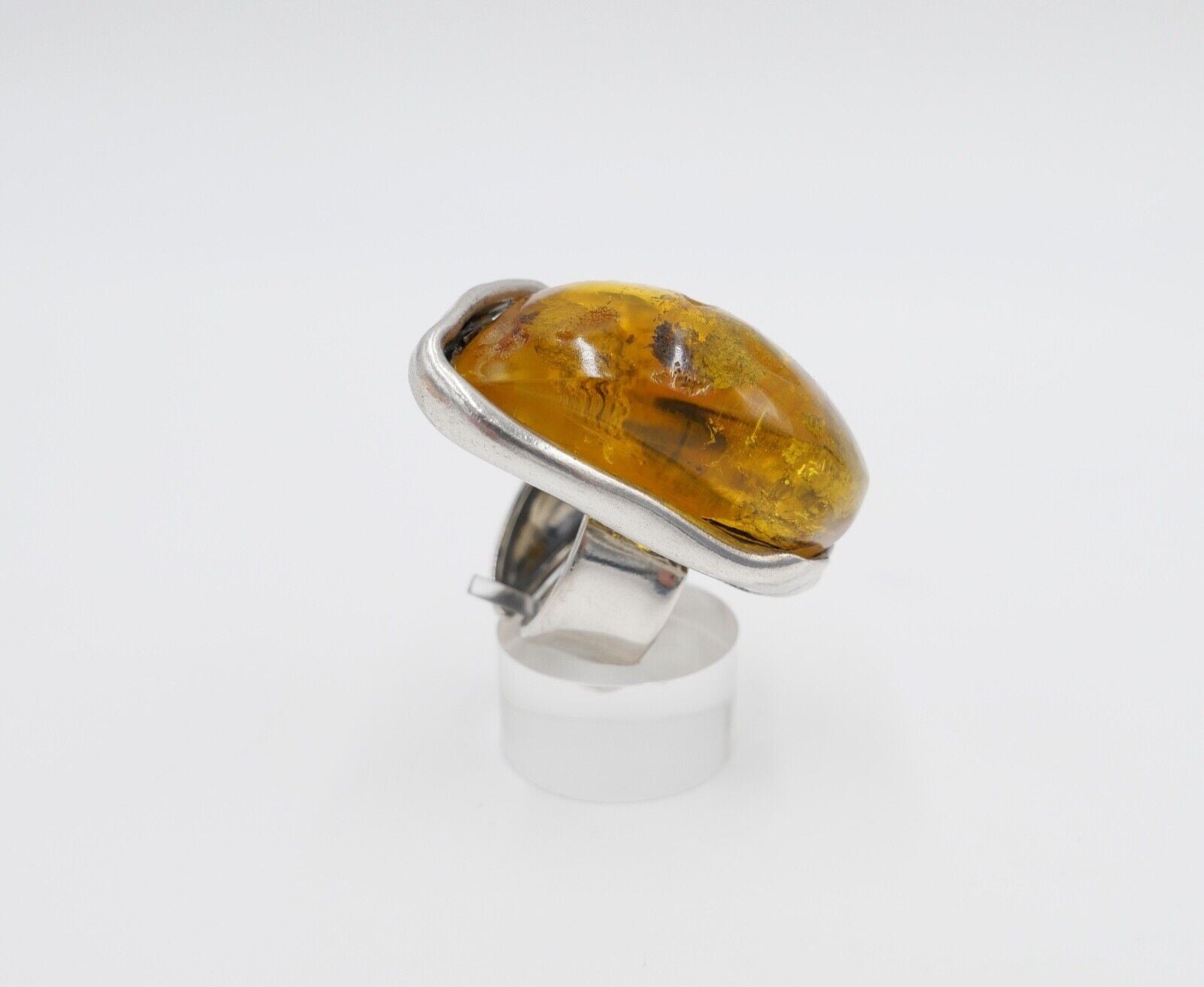 80er Jahre Designer Ring Bernstein Silber 925 Gr. 58 Frauenkopf G Danzig Polen - Antikhandel-Stuttgart