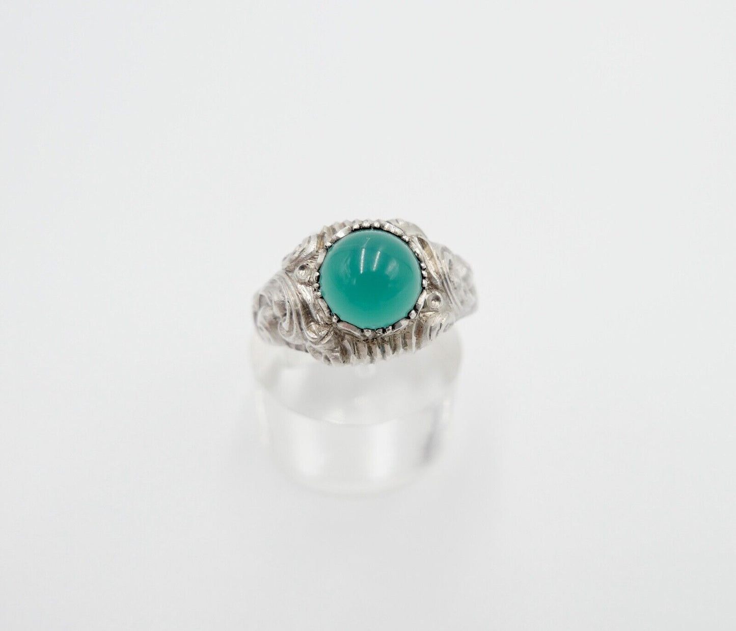 Jugendstil Silberring Damen Ring Gr. 61 Silber 835 grüner Cabochon Chrysopras - Antikhandel-Stuttgart