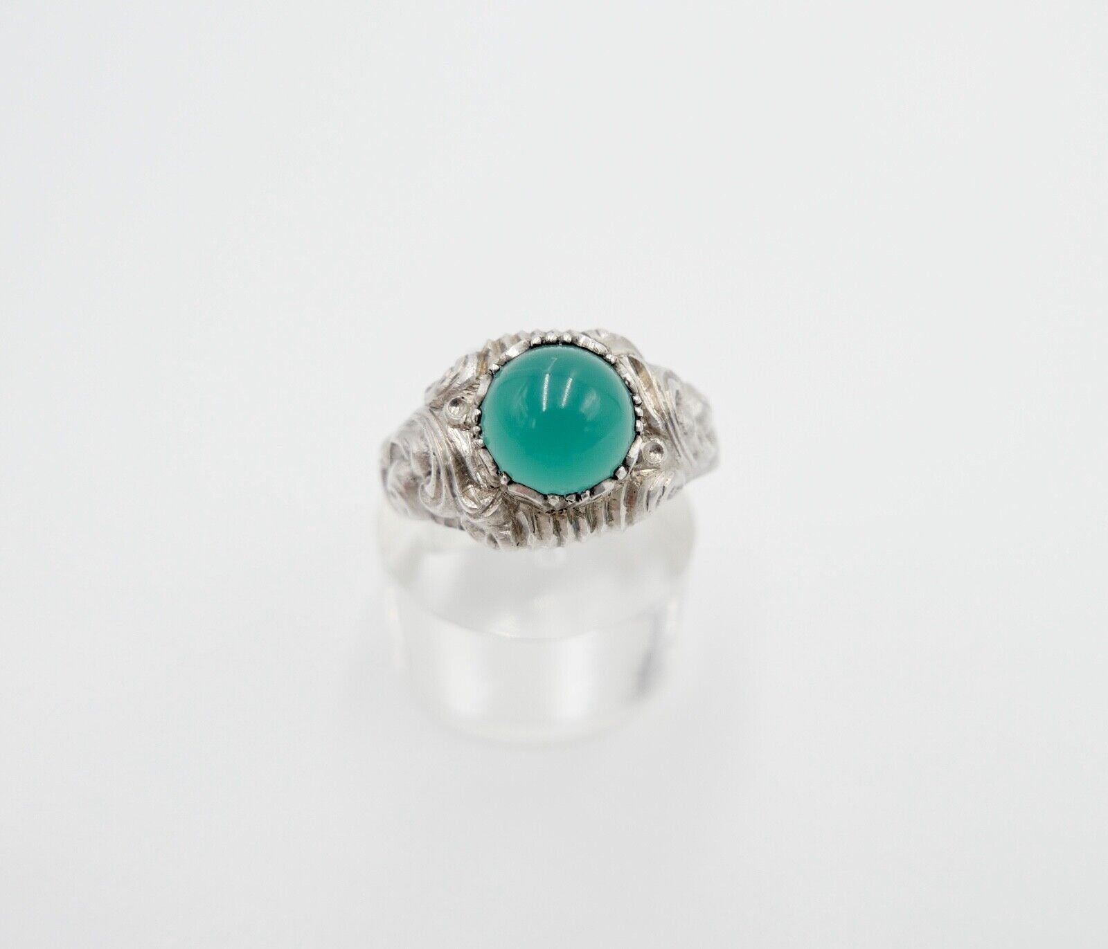 Jugendstil Silberring Damen Ring Gr. 61 Silber 835 grüner Cabochon Chrysopras - Antikhandel-Stuttgart