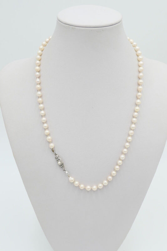 80er Jahre Akoya Perlenkette Collier 52 cm Zuchtperle Gold 333 / 8 K Ø 6 mm - Antikhandel-Stuttgart