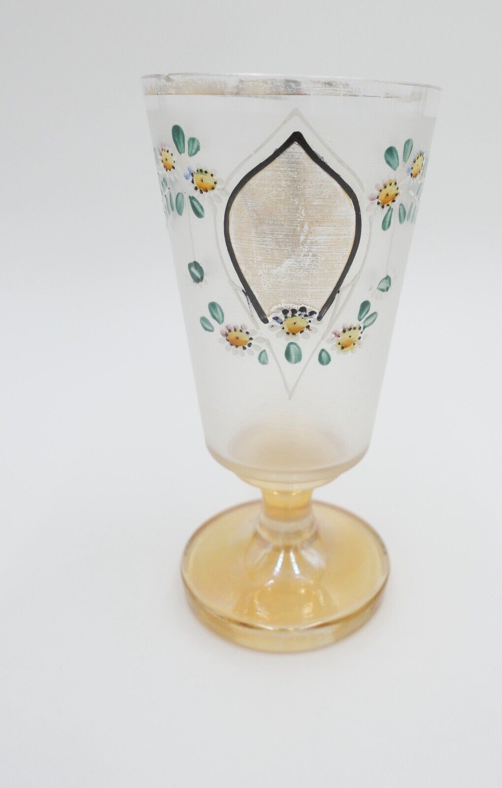 antik Glas / Becher handbemalt zum Andenken 15 cm hoch Gedenkglas - Antikhandel-Stuttgart