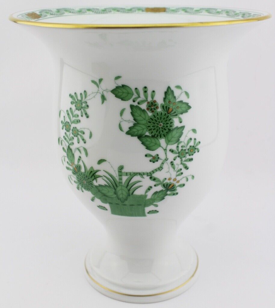 Herend Hungary Porzellan Vase 7178 " Indischer Blumenkorb " Grün 20 cm - Antikhandel-Stuttgart