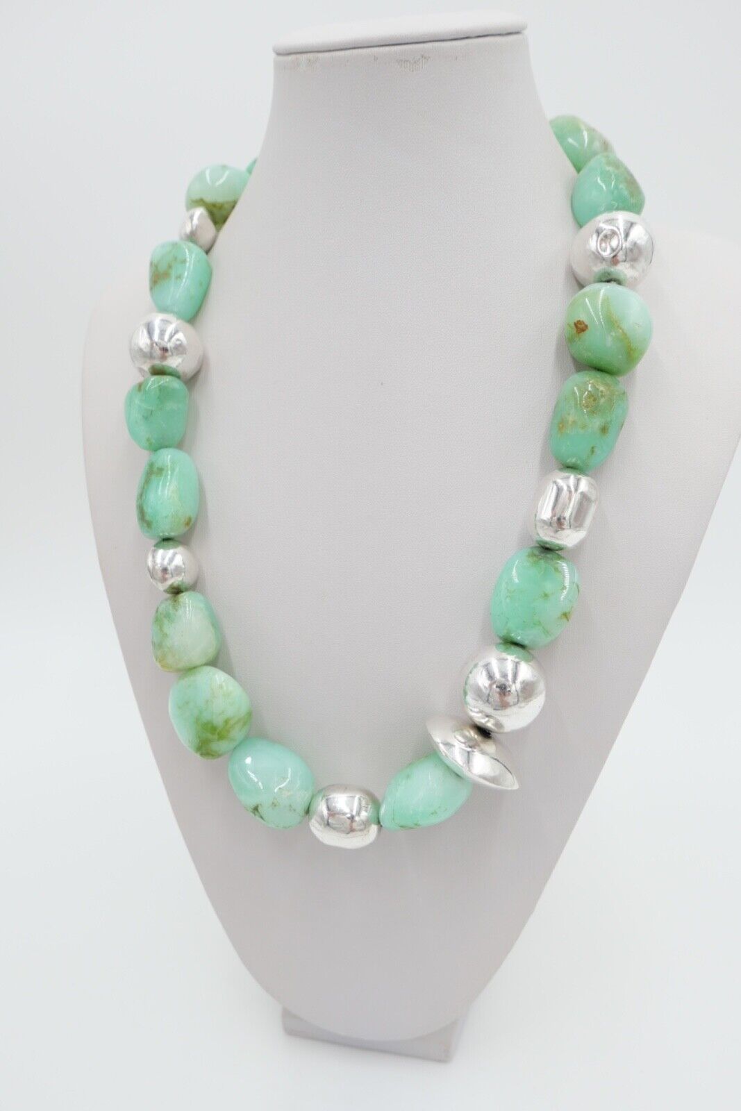 schwere Chrysopras Kette Collier mit 925 Silber Kugel 59cm Magnet Verschluss RKG - Antikhandel-Stuttgart