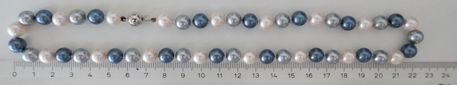 Perlenkette blaue Perlen Gold 585 / 14K pearl Ø 8,2 mm 45,5 cm bunt - Antikhandel-Stuttgart