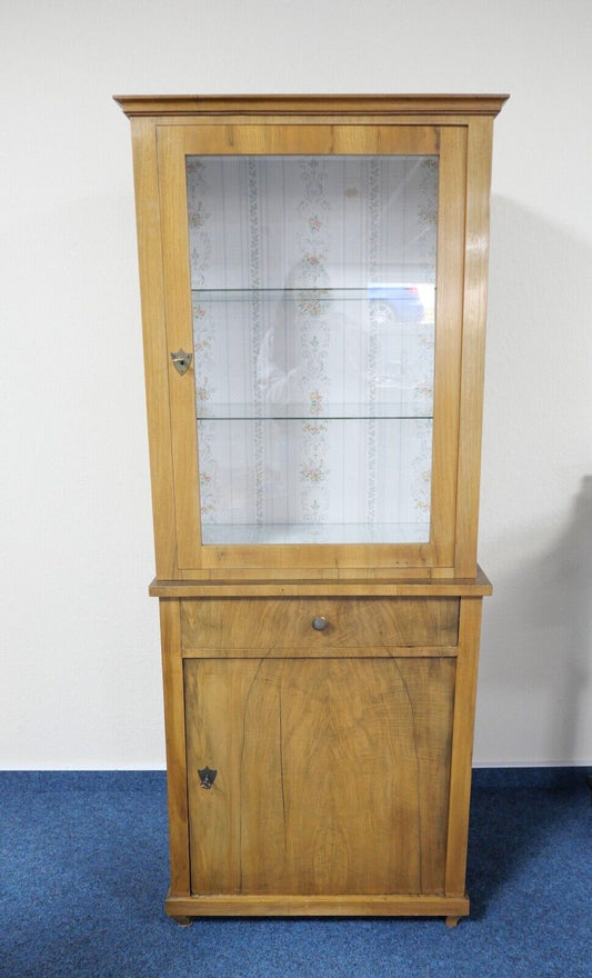 Biedermeier um 1840 Aufsatzvitrine Glasvitrine 2 Tlg. Eiche Nussbaum 169x66x42cm - Antikhandel-Stuttgart