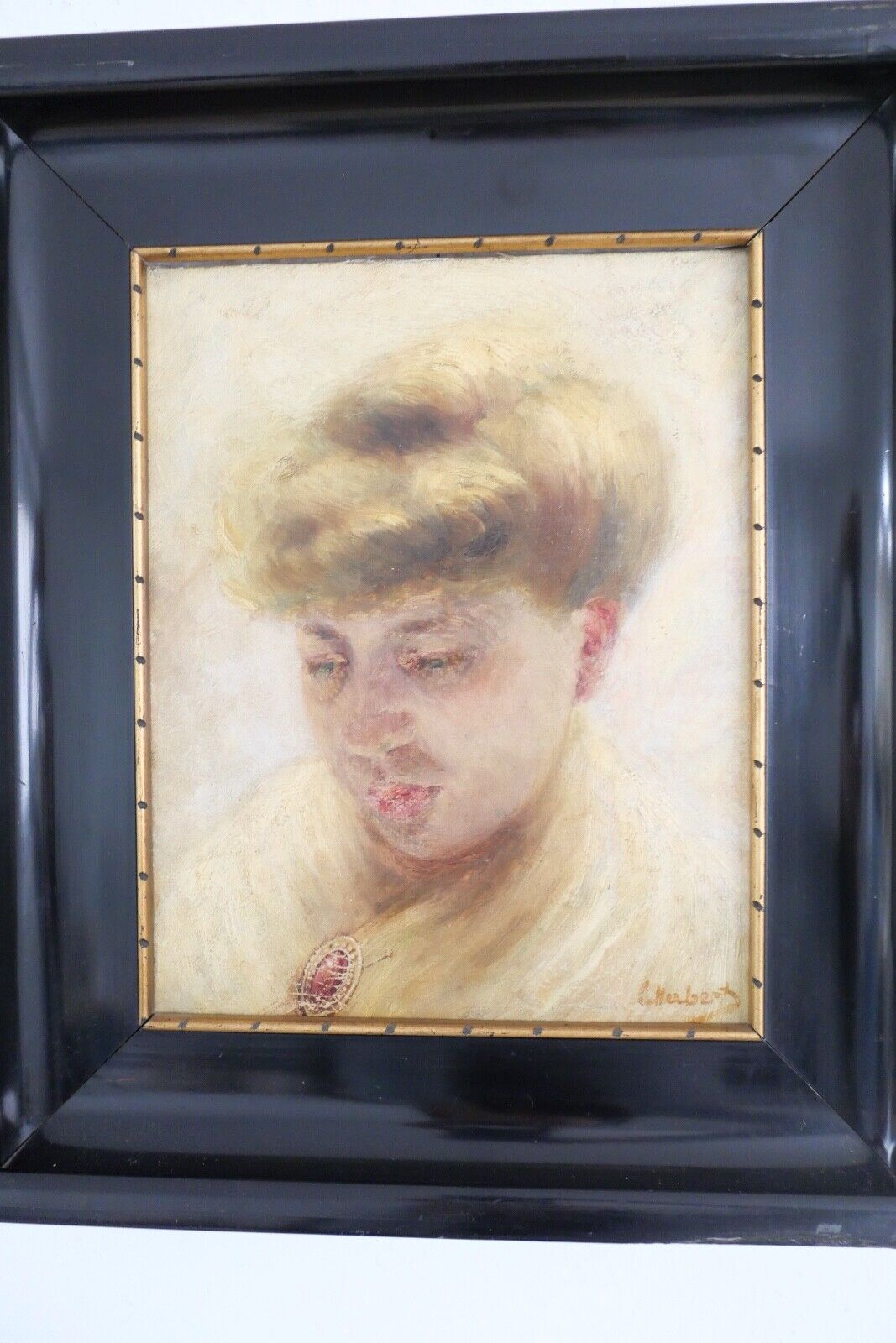 Gemälde Öl auf Leinwand Portrait einer Frau " C. Huberts " 38,5x33 cm gerahmt - Antikhandel-Stuttgart