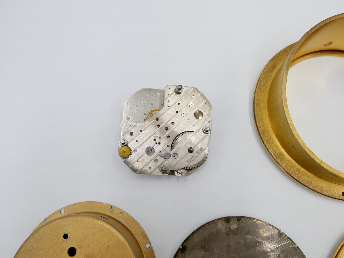 alte & sehr seltene EBEL 60er Tischuhr Gold Messing Ø13,5 cm DEFEKT Ersatzteile - Antikhandel-Stuttgart