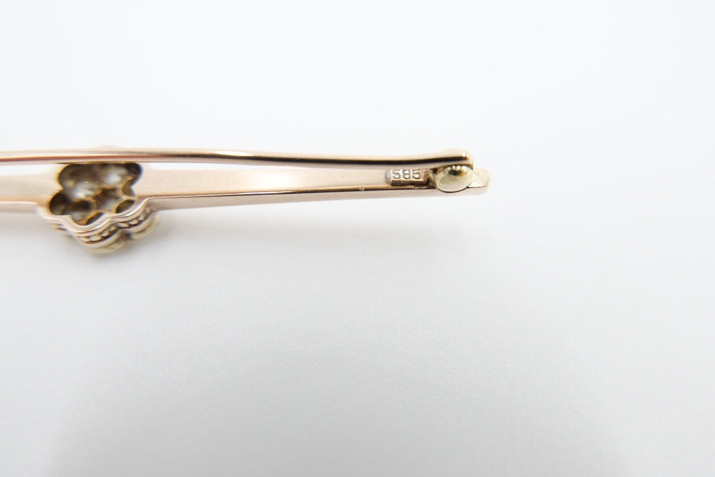 30er Jahre Brosche Bajonettverschluß 62mm 585 Rotgold Übergangsschliff Diamant - Antikhandel-Stuttgart