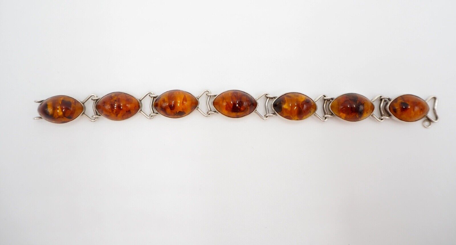 vintage 70er Jahre Cabochon Bernstein Armband Gliederarmband Silber - Antikhandel-Stuttgart