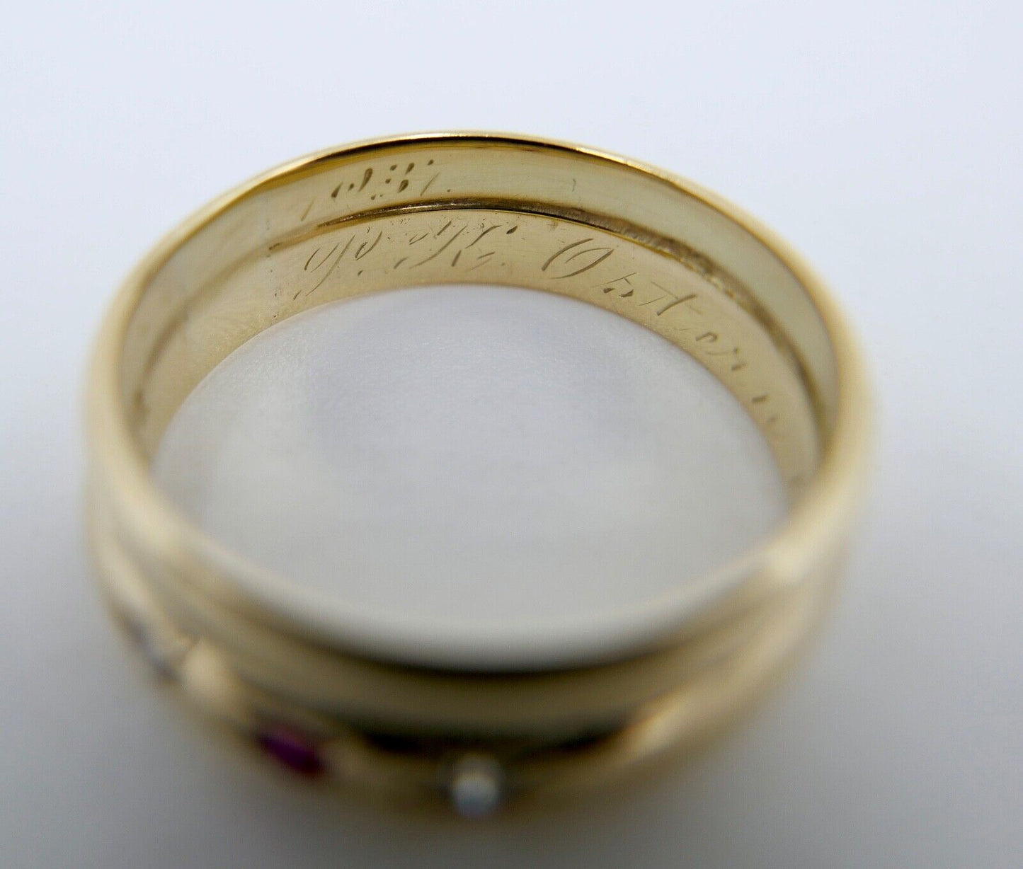 1903 1937 Antik Ehe Ring Ringe Gold 585 14K Rubin & Diamant im Altschliff Gr.61 - Antikhandel-Stuttgart
