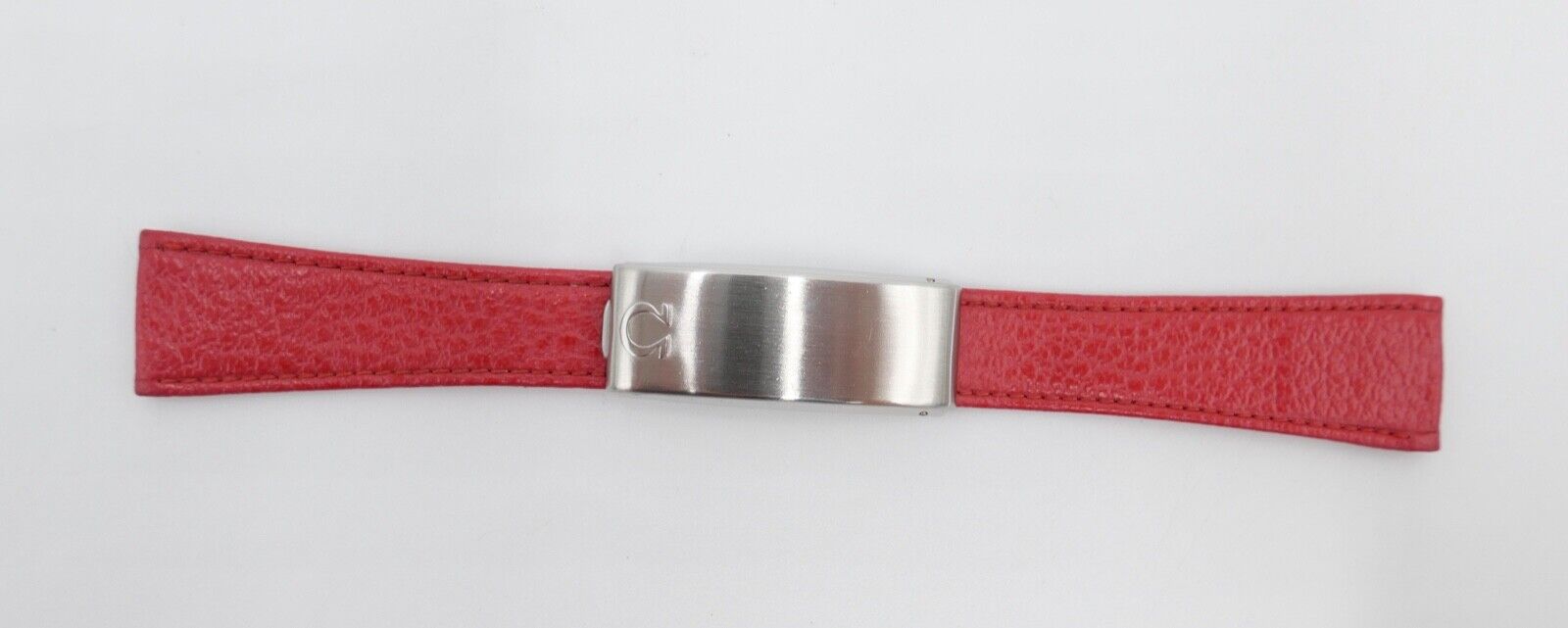 NEU ORIGINAL Vintage OMEGA No. 27 Lederband Rot Edelstahl Faltschliesse 19/14 mm - Antikhandel-Stuttgart