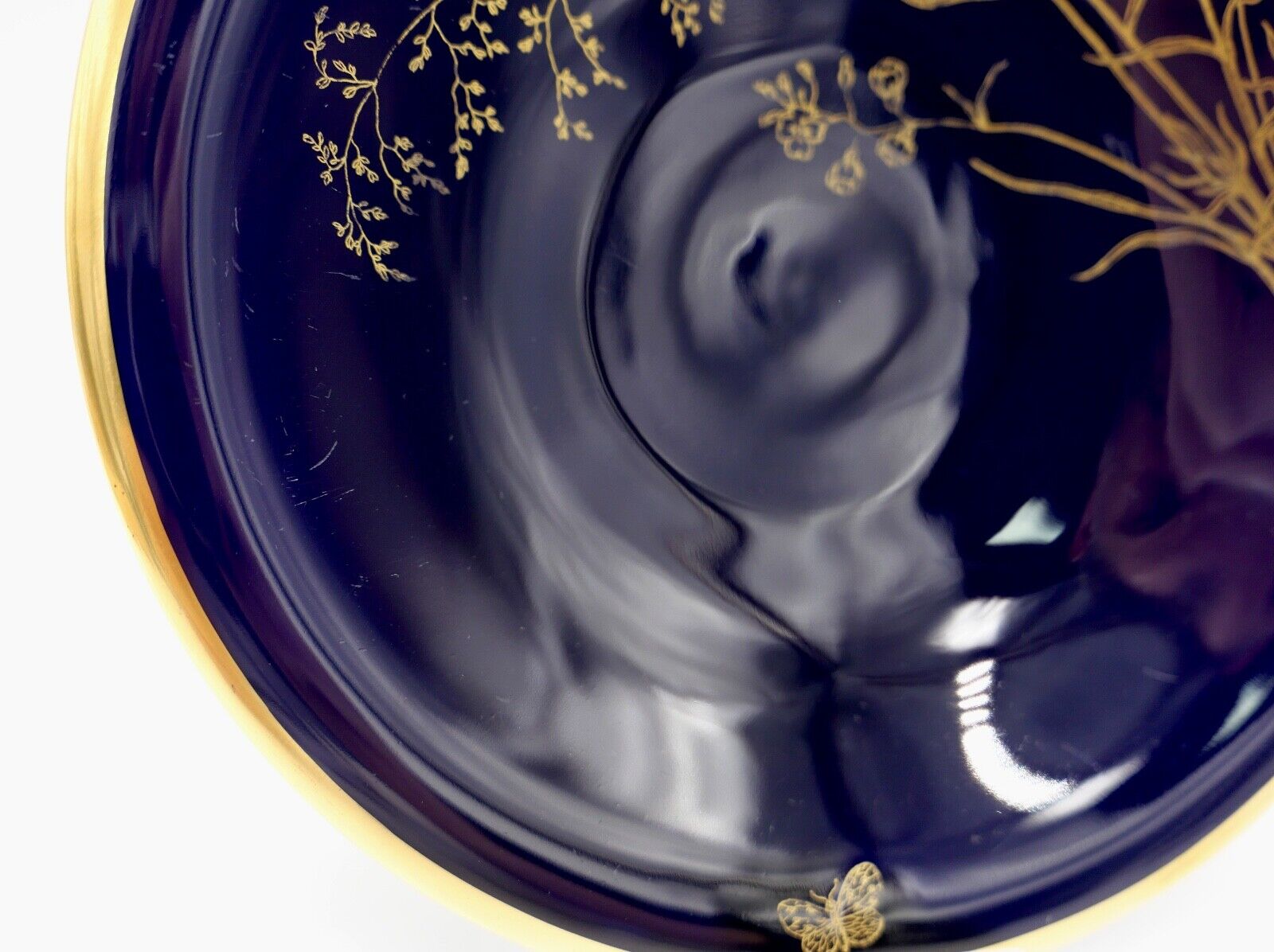 116/3 LINDNER Teller Schale Ø 19,5 cm Porzellan ECHT KOBALT Blume GOLDGRÄSER - Antikhandel-Stuttgart