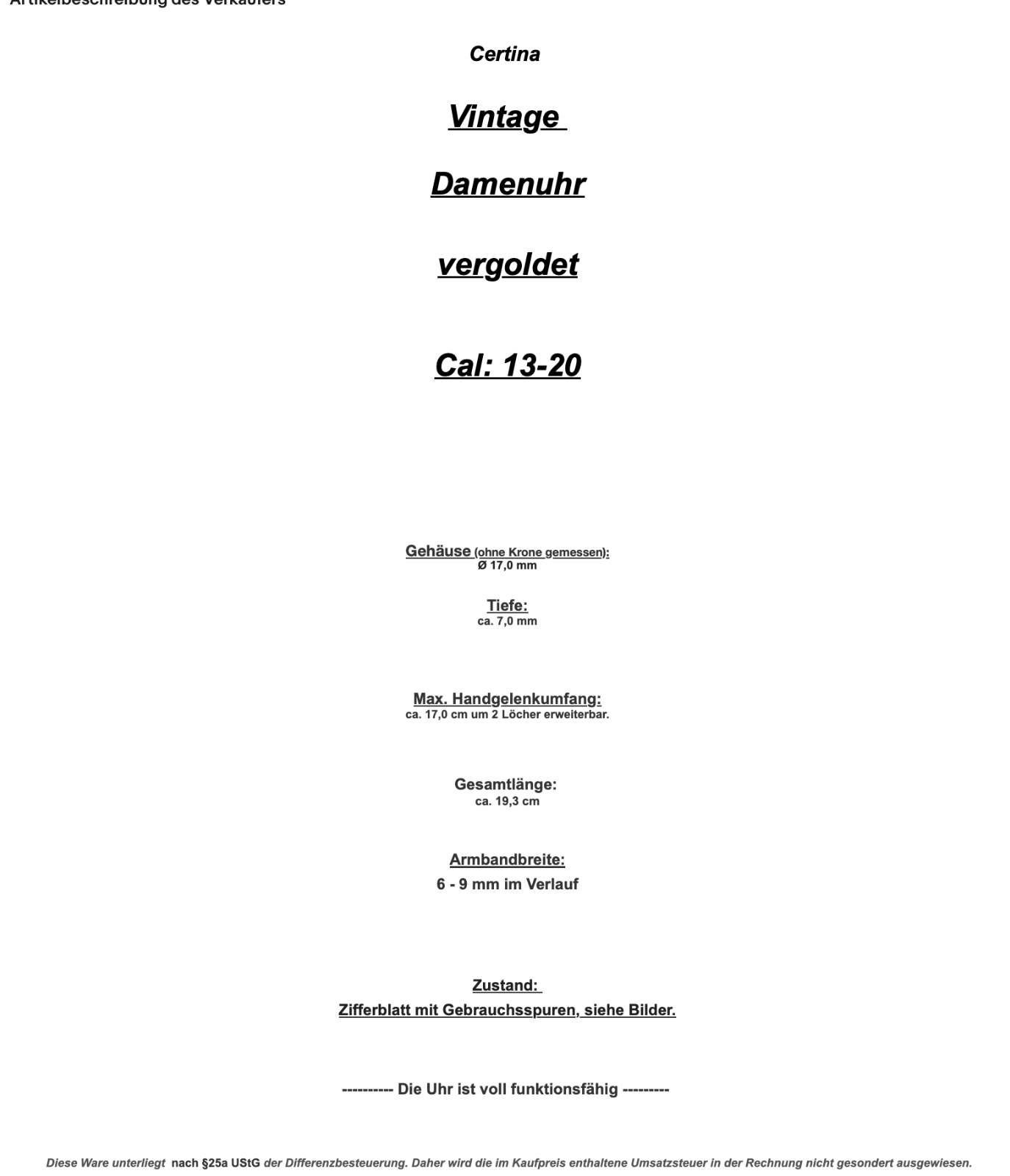 vintage Certina Cal. 13-20 Damenuhr vergoldet - Antikhandel-Stuttgart