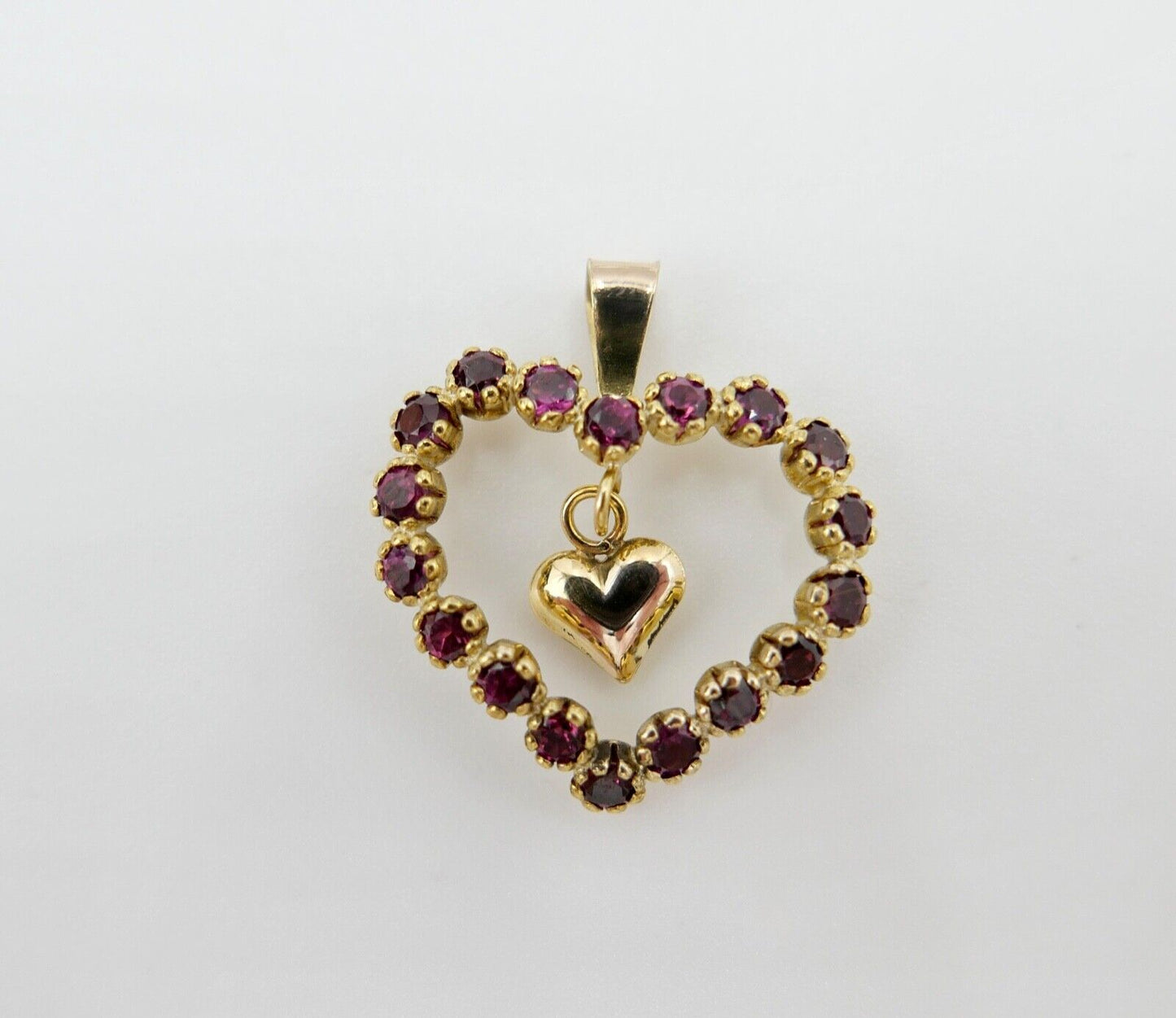 Herz Gold Anhänger 333 / 8K mit Pink Malawi Rhodolith Granat 1990er Jahren - Antikhandel-Stuttgart