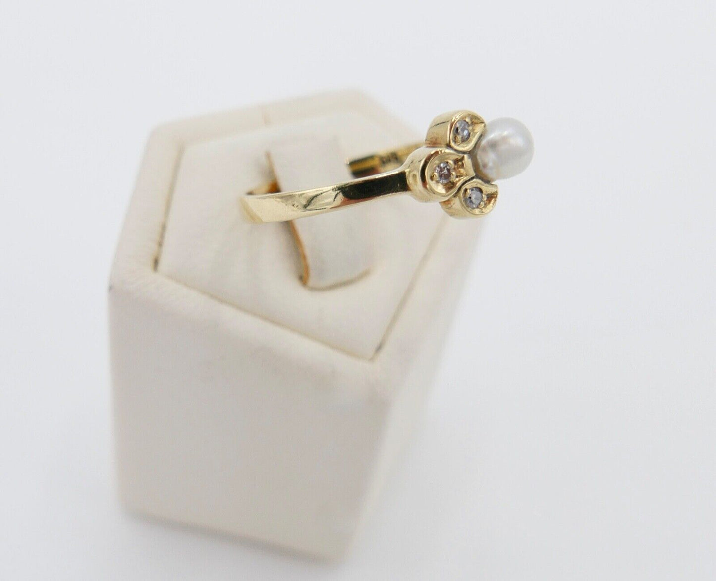 Eleganter Gelbgold Diamant / Perle Damen Ring 585 14K Gr. 55 - Antikhandel-Stuttgart