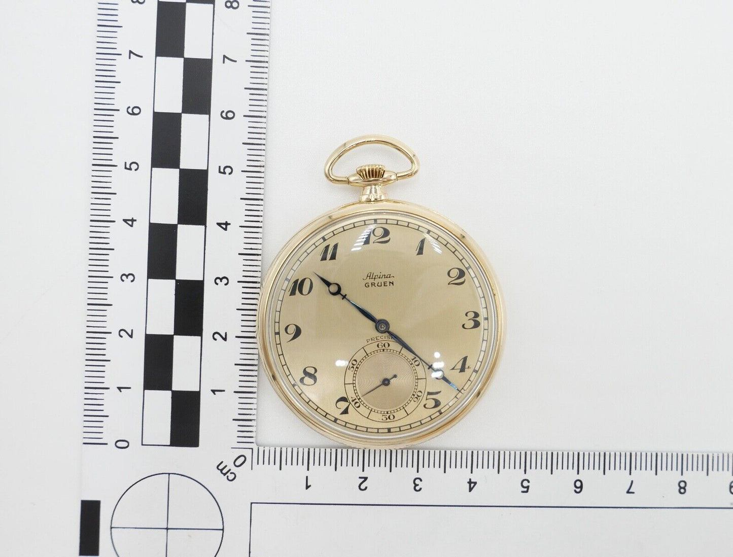 Taschenuhr Alpina Grün 585 / 14K GOLD 45mm Ultra Verithin Precision / UV Uhrwerk - Antikhandel-Stuttgart