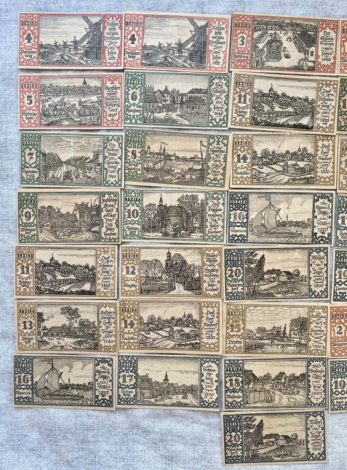 36x 50 Pfennige Geldscheine Banknote Notgeld der Stadt Berlin  UNC Bezirke 1921