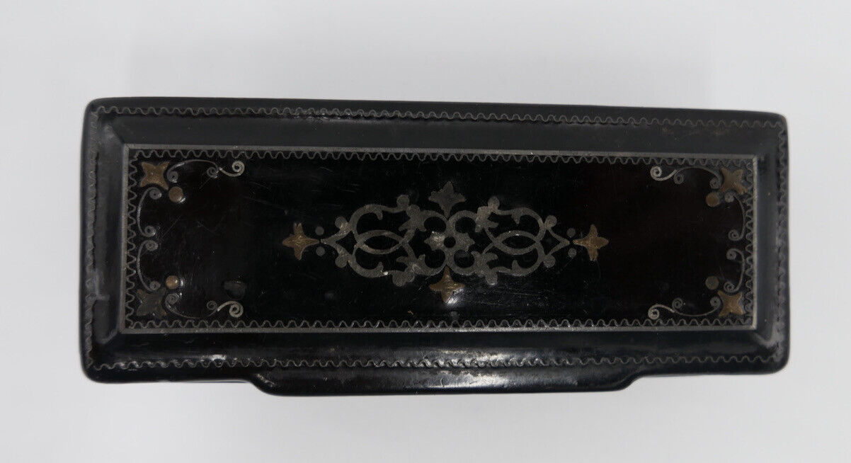 Antikes Döschen 90x38mm Frankreich schwarz Lack um 1880 Holzdose - Antikhandel-Stuttgart