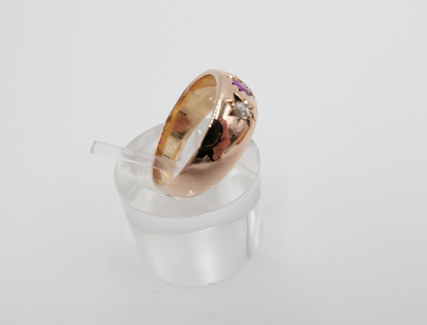 um 1900 Antiker Damen Ring Rotgold 585 14K Gr. 57 Diamanten & Rubin Stern Motiv - Antikhandel-Stuttgart