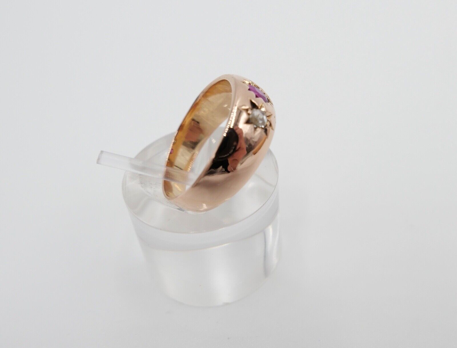 um 1900 Antiker Damen Ring Rotgold 585 14K Gr. 57 Diamanten & Rubin Stern Motiv - Antikhandel-Stuttgart