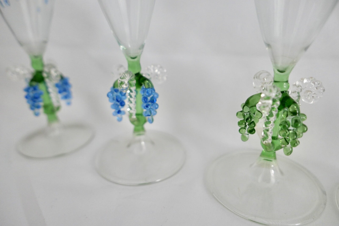 6x Lauscha Bimini Sekt Glas Gläser Set Art Deco 17 cm buntes Traubenmotiv