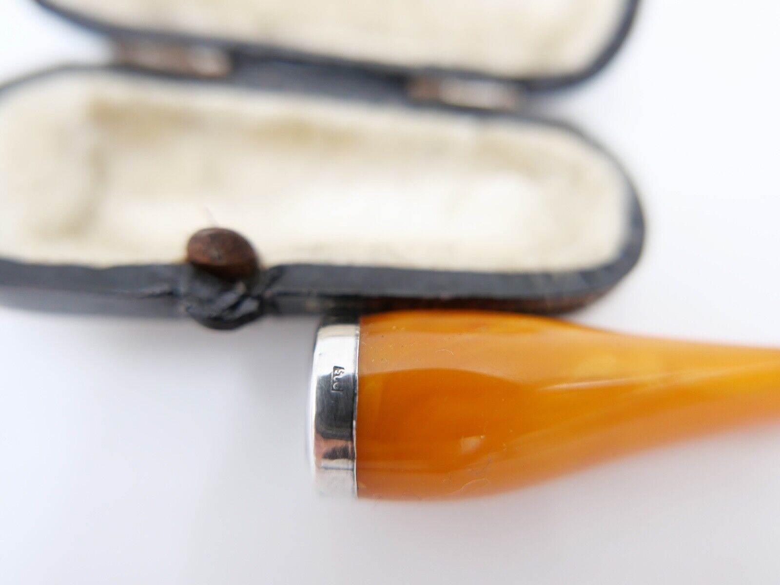 Bernstein Butterscotch Zigarrenspitze Box cigarette holder Amber 925 Silber - Antikhandel-Stuttgart
