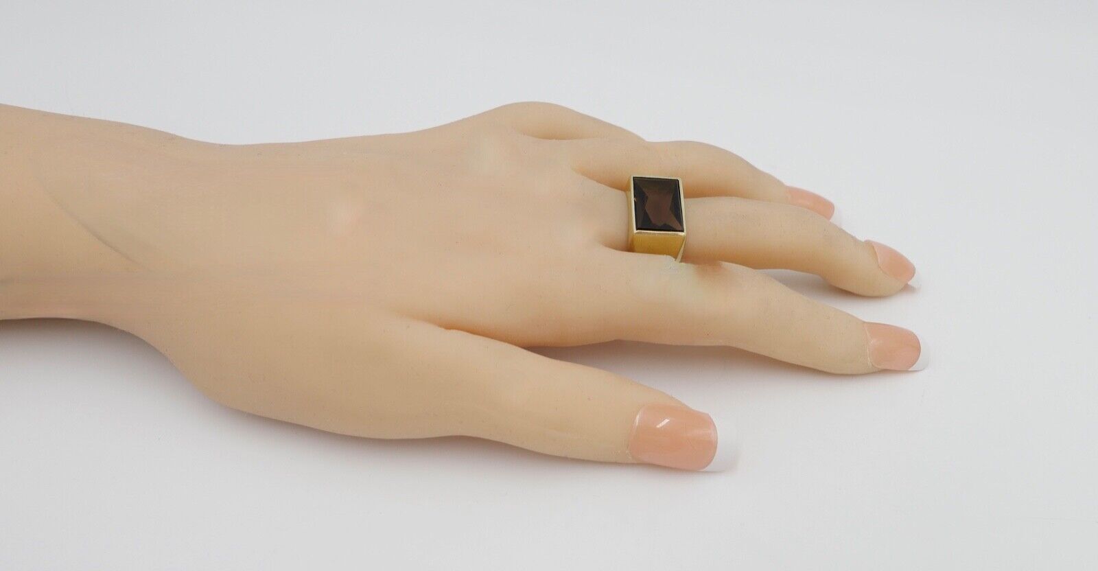 1980er Jahre Herren Gold Ring 585 14K Göße 66 mit braunem Rauchquarz - Antikhandel-Stuttgart