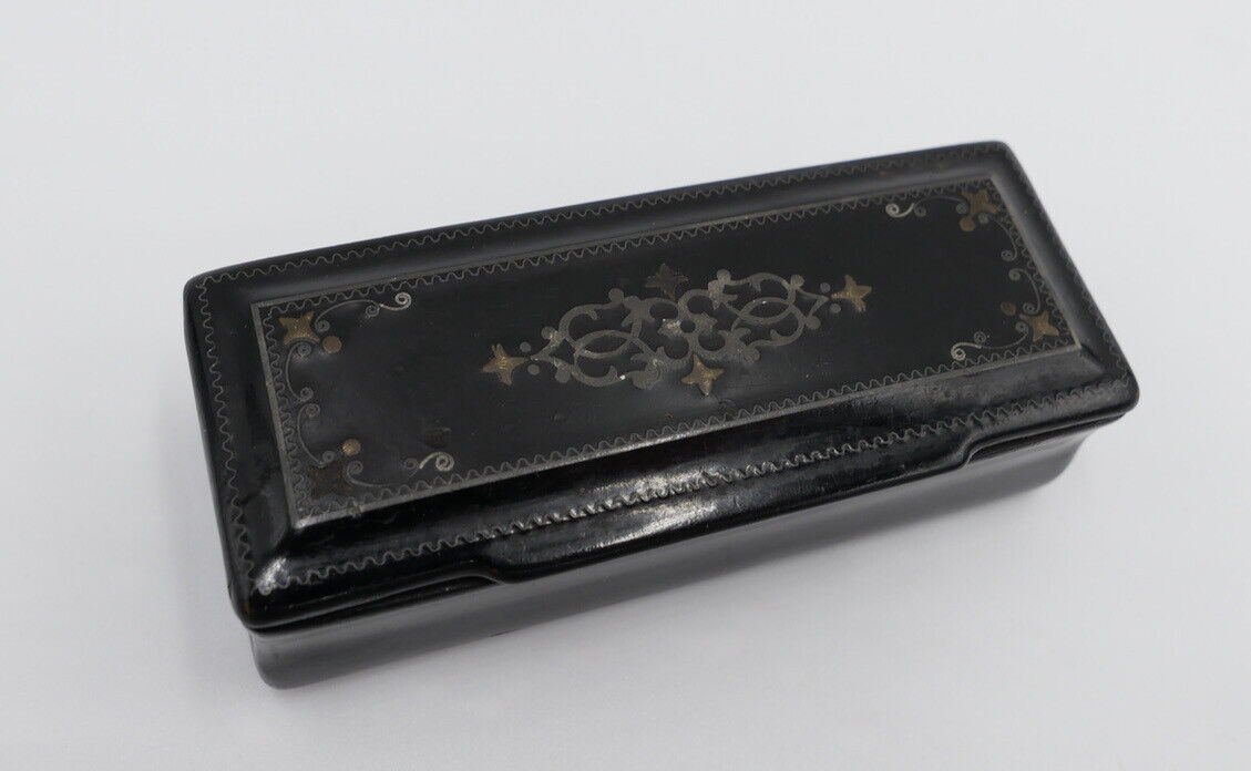 Antikes Döschen 90x38mm Frankreich schwarz Lack um 1880 Holzdose - Antikhandel-Stuttgart