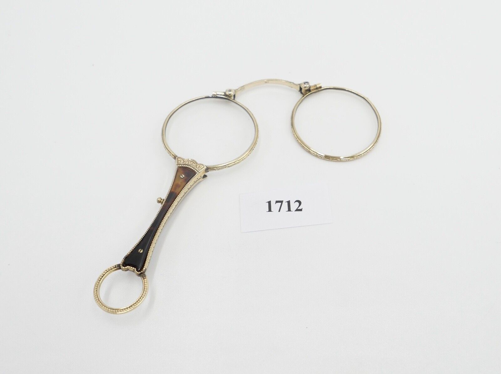 antike 1900 J.W. Lorgnette Lorgnon Stielbrille Lesehilfe Schaumgold vergoldet - Antikhandel-Stuttgart