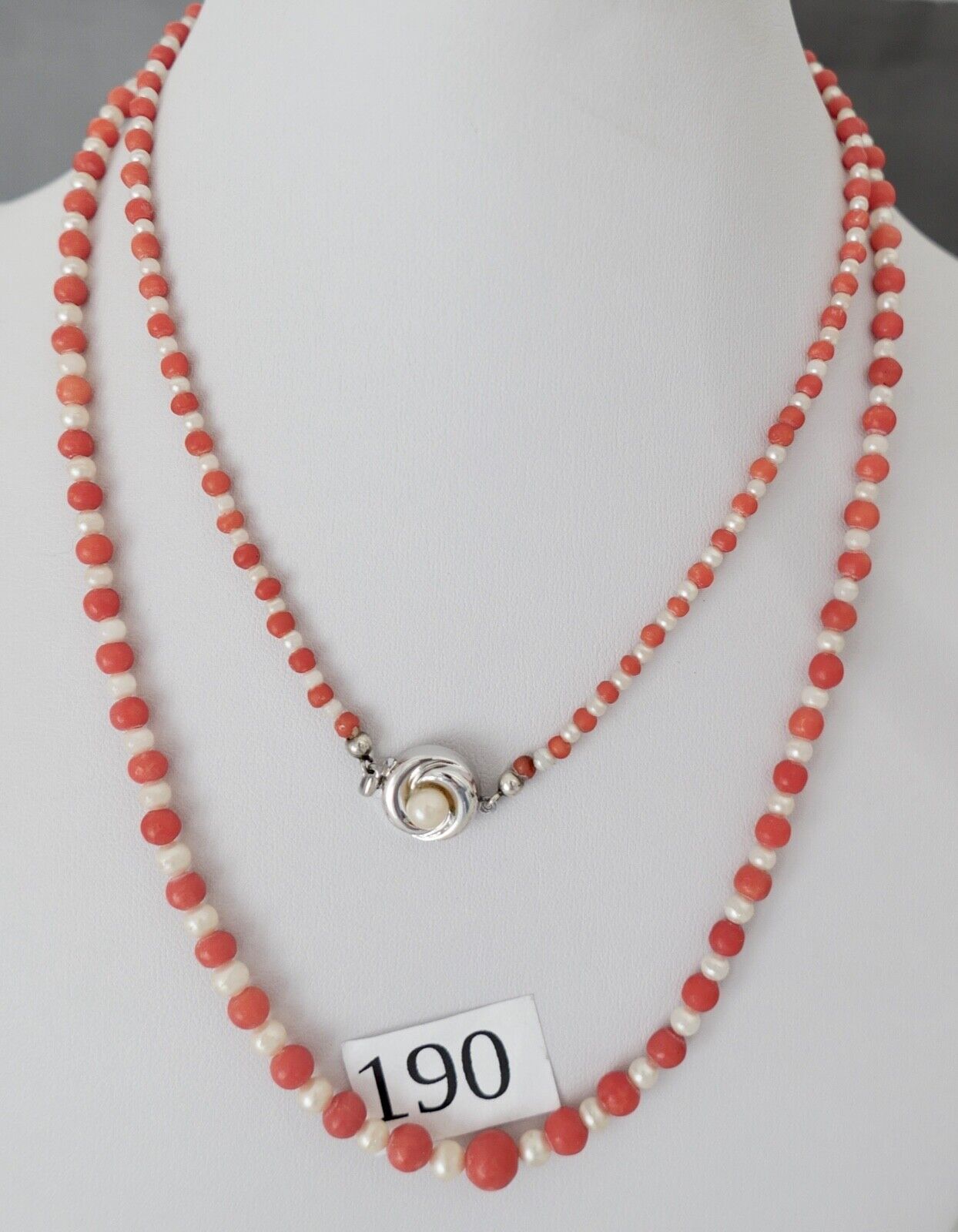 Seltene Korallen / Perlen Mix Kette coral pearl necklace 835 Ø 7,6mm Kugel 83cm - Antikhandel-Stuttgart